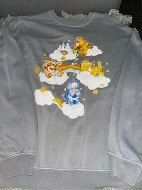 Care Bears Gray Crewneck Sweatshirt with Rainbow Cloud Graphic